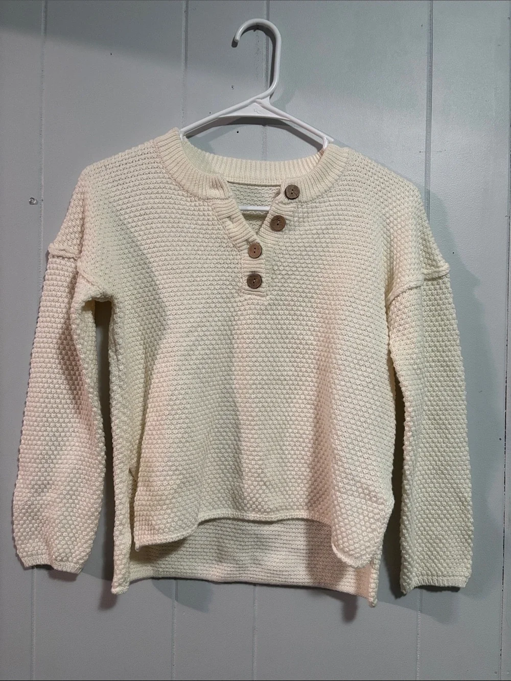 Button-Front Waffle Knit Women's Sweater
